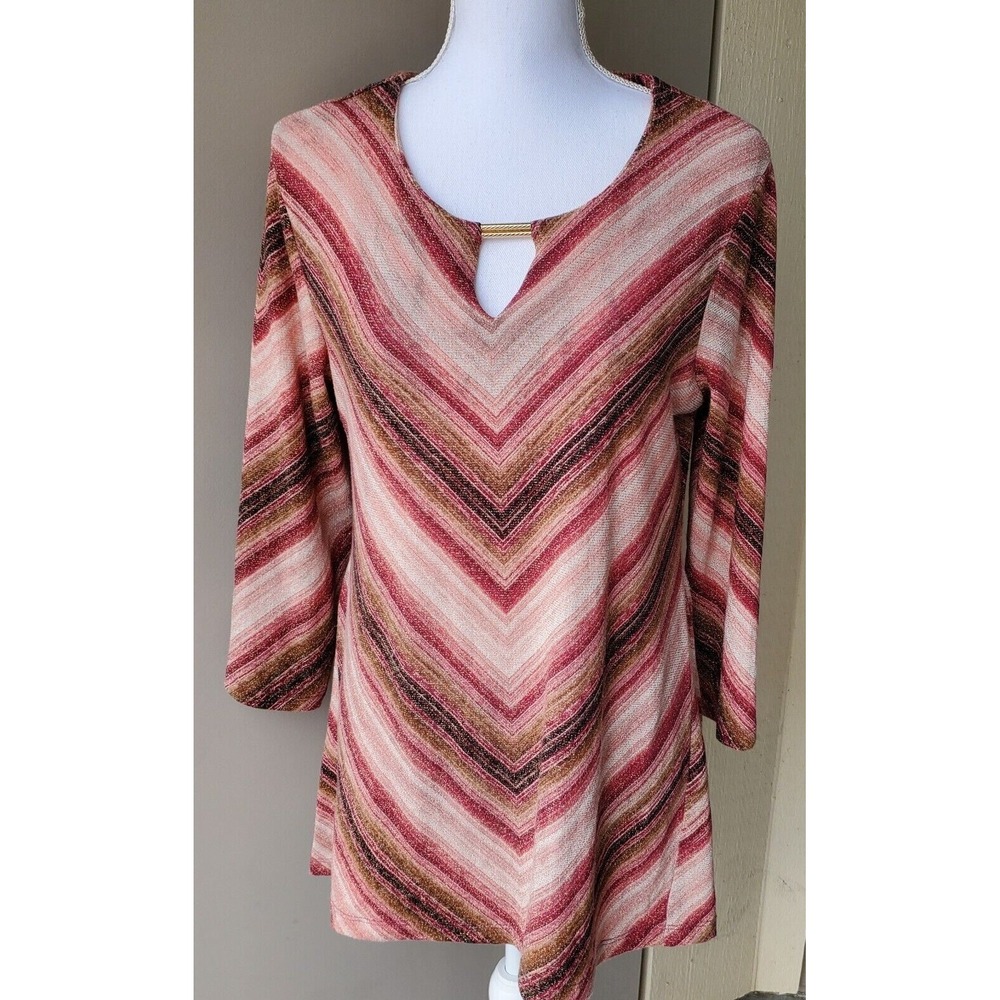 JM Collection Chevron‎ Pattern Tunic Women's Small Keyhole Pink Gold Shimmer